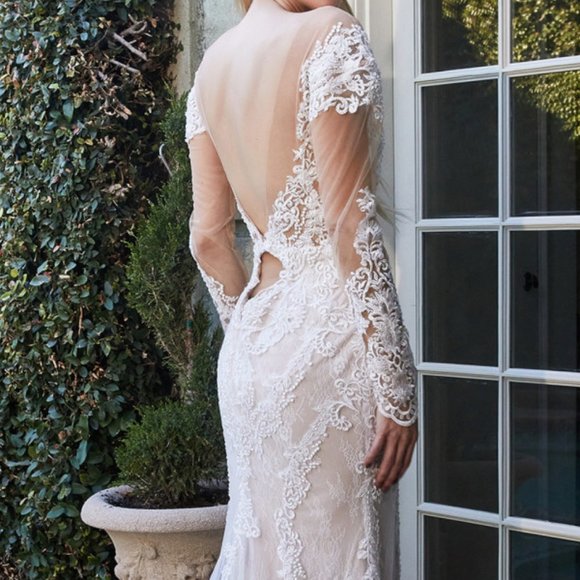 NEW OFF SHOULDER WEDDING DRESS WITH LONG SLEEVES EMBROIDERED WITH LACE AL A1022 - Picture 13 of 15